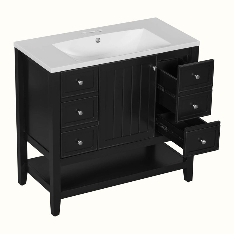 Meuble-lavabo simple 36 po avec plateau Raydan, Noir