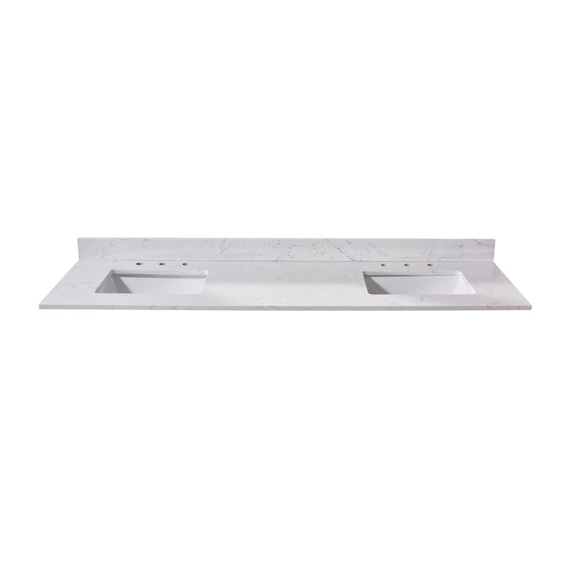Plateau de meuble-lavabo double 73 po Trento blanc avec évier Trento