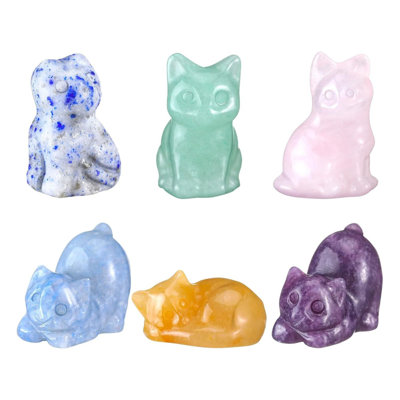 Crystal Cat Figurine Set Of 6 Mini Sleeping Cat Crystal Decor