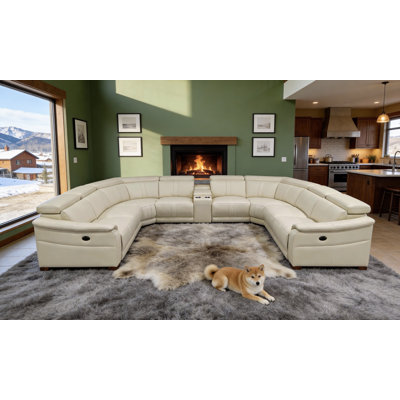 Mietoon Leather Match Large Seating Power Recliner Sectional
