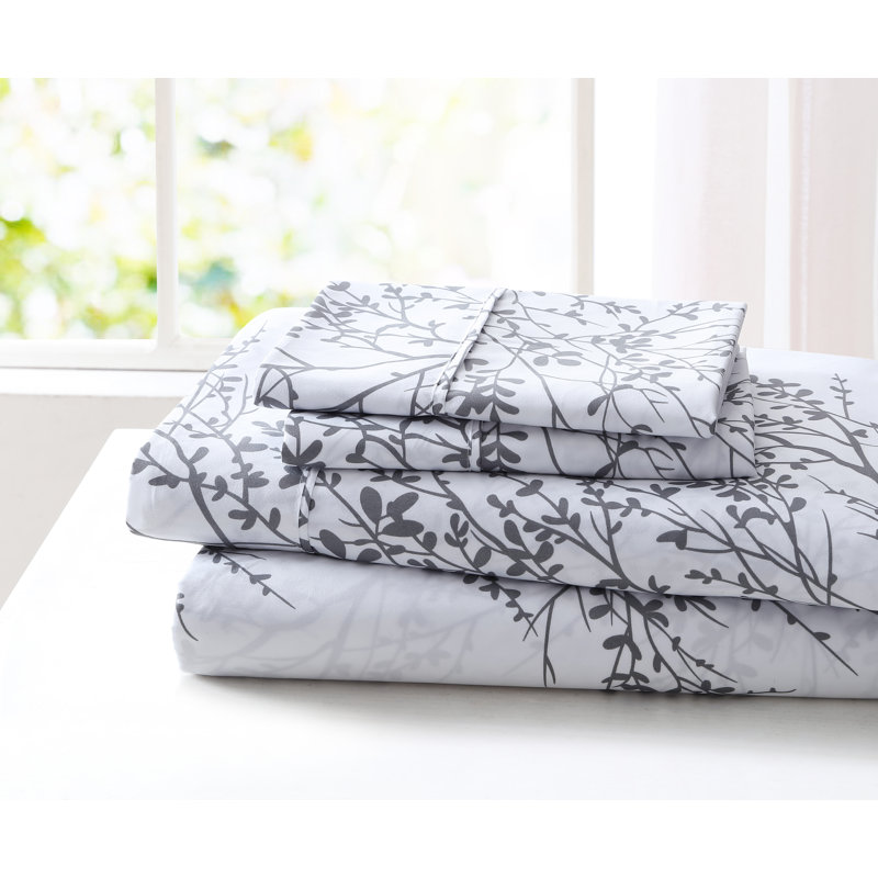 Ensemble de draps en microfibre, Ensemble de draps pour lit double + un drap-housse, Blanc / gris