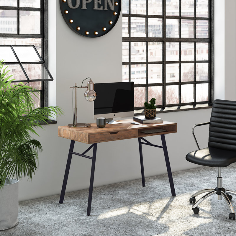 Chrisander Metal Base Writing Desk, Brown/Black