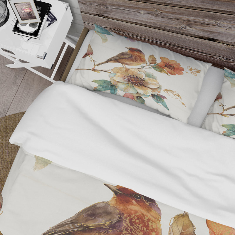 Ensemble de housse de couette campagne oiseau sur fleur, Housse de couette très grand + 2 taies décoratives