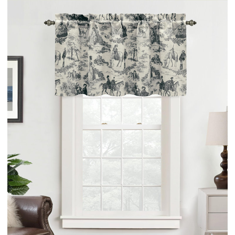 Toile Linen Lined Valance Double Layer Thermal Room Darkening Blackout Window Valance Curtain for Kitchen Bathroom Farmhouse French Country Vintage Printed Pattern Single