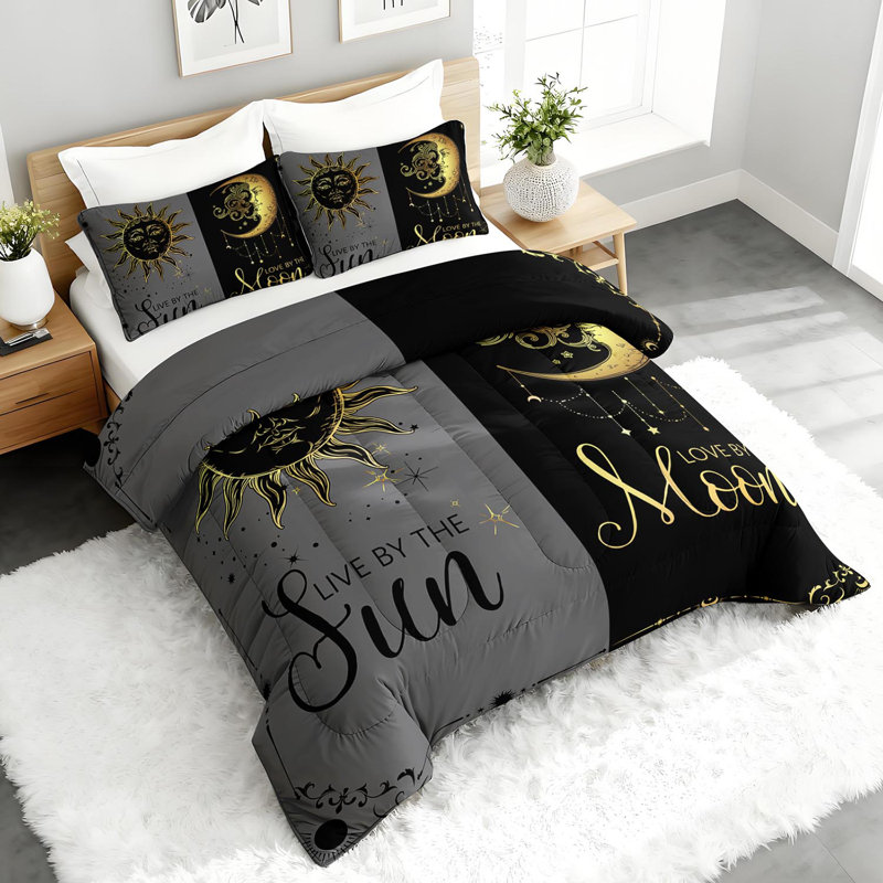 Ensemble d'édredon céleste soleil et lune, ensemble de literie bohème avec 2 taies d'oreiller, literie douce et lavable à la machine, édredon toutes saisons