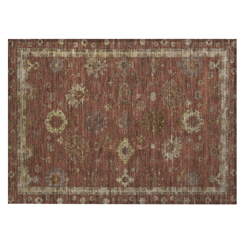 Machine Washable Indoor/Outdoor Xhevrie Paprika Rug, Rectangle 1'8" x 2'6"
