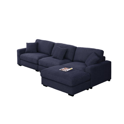 Khailey Chenille Modular L-shaped 4 Seats Sofa with Movable Ottoman