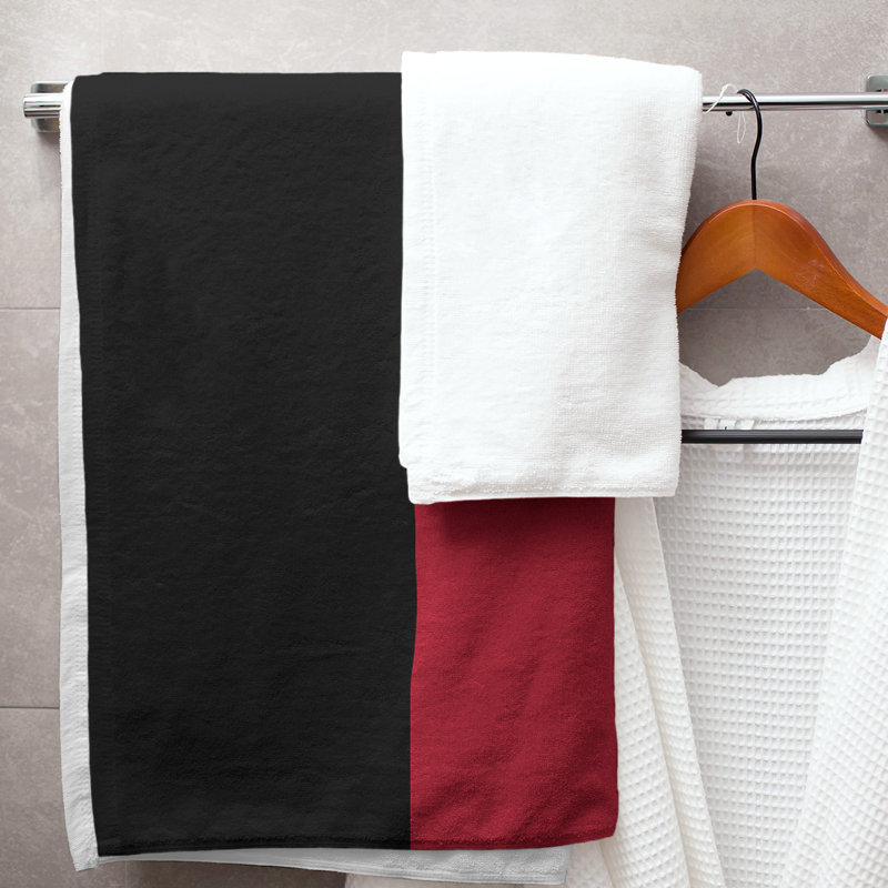 Lightweight Bath Towel, Black/Red/Black, Microfiber