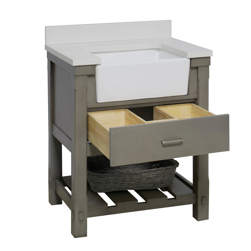 Weathered Gray 30'' Single Bathroom Vanity with Quartz Top