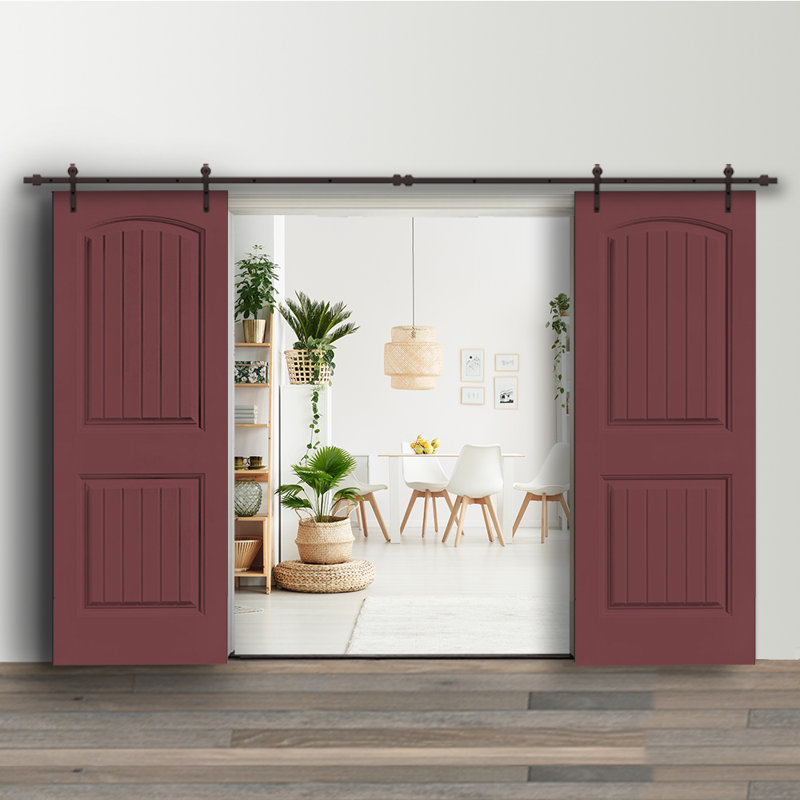 36'' x 80'' Hollow Paneled Painted without Installation Hardware Kit Barn Door, Dignity Blue, Dark Coffee