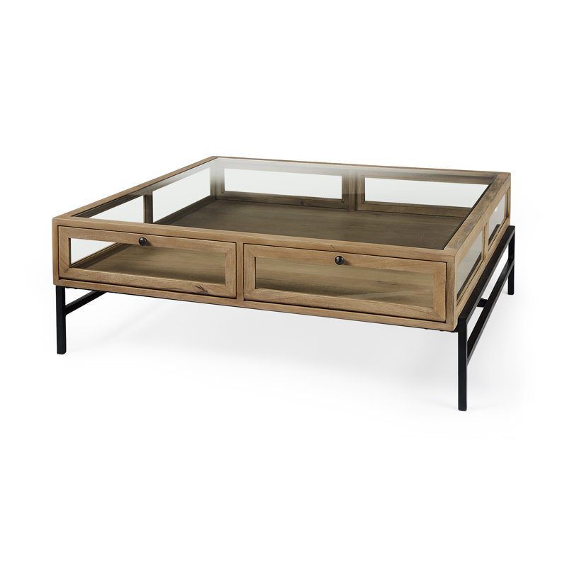 Warner Coffee Table with Storage, 15" x 43.5" x 42", Light Brown, Black