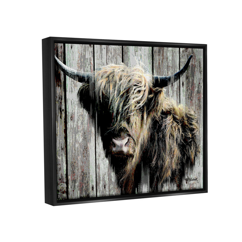 Portrait de bovins rustiques sur toile, Cadre flottant noir de jais, H 25 po x l 31 po x P 1,7 po