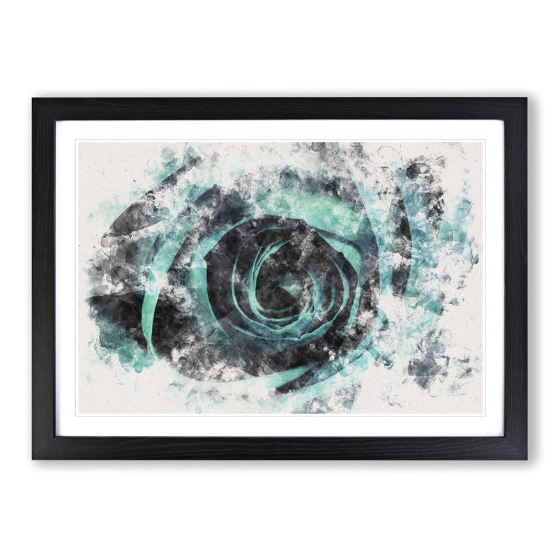 A Teal Rose Watercolour - Picture Frame Graphic Art Print, 45cm H x 63cm W x 2cm D, Black Framed