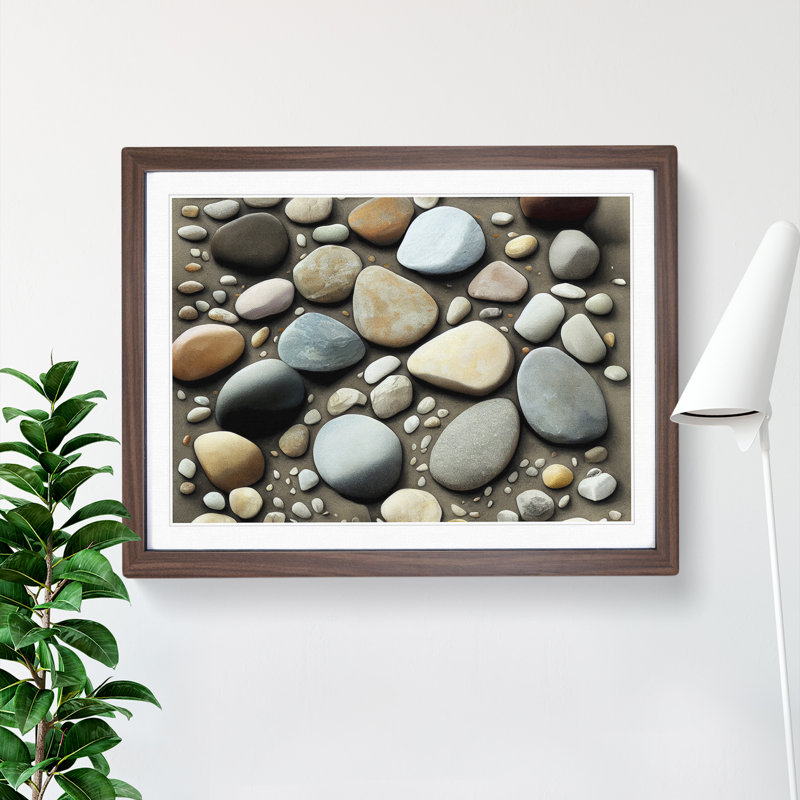 Great River Pebbles - Print, 46cm H x 64cm W, Walnut