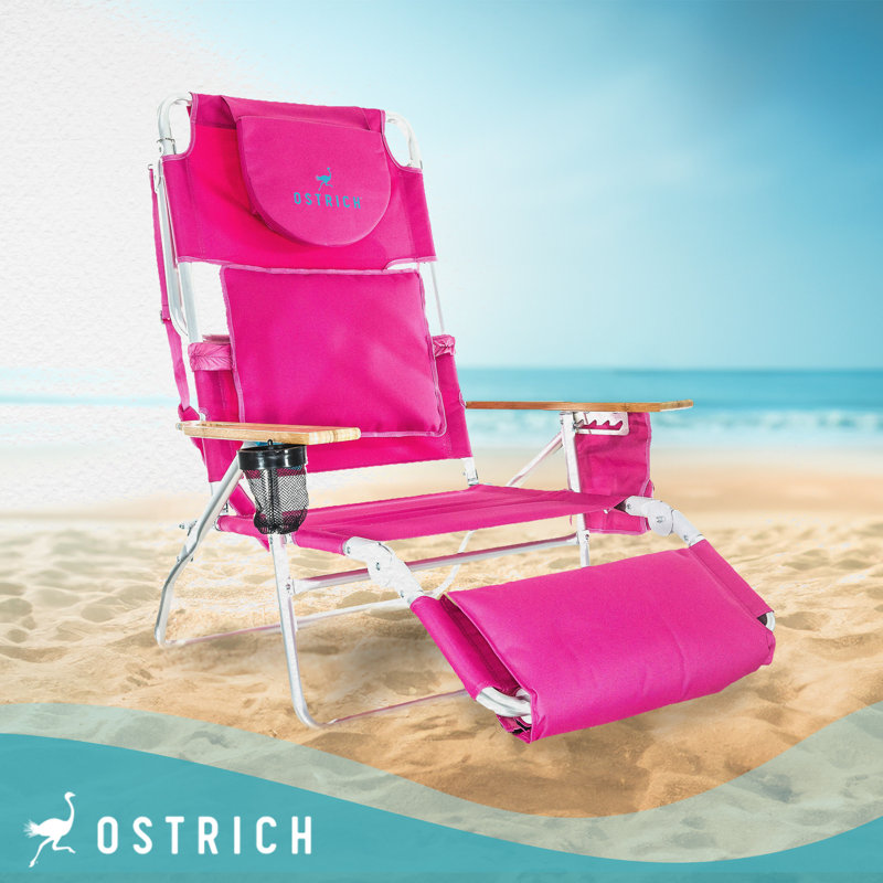 Pink Adjustable Aluminum Beach Lounger with Cushions and Arms