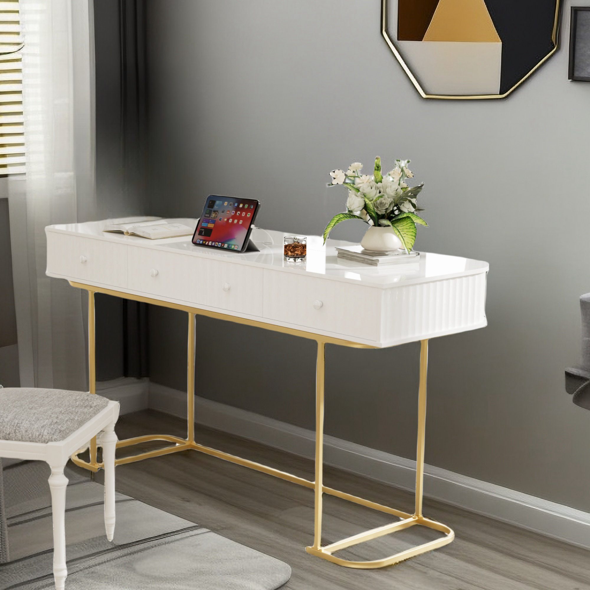 Latitude Run® Maydelle Curved Metal Base Executive Desk | Wayfair