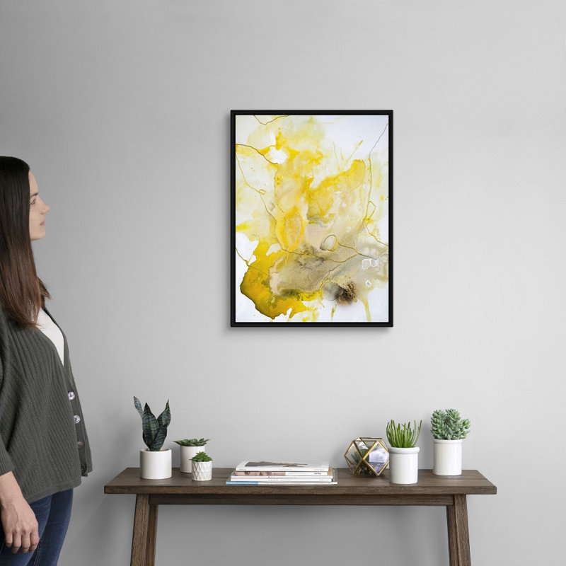 Ligne jaune-reproduction d’art sur toile, Cadre noir, H 26 po x l 20 po x P 1,75 po
