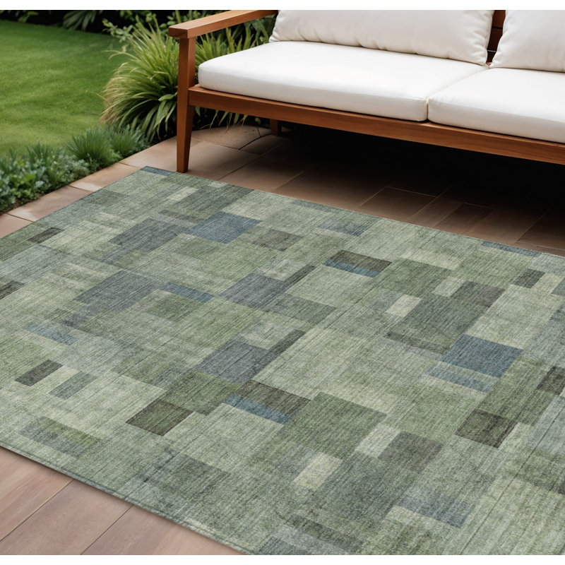Tapis intérieur / extérieur géométrique lavable 9 pi x 12 pi vert et vert menthe