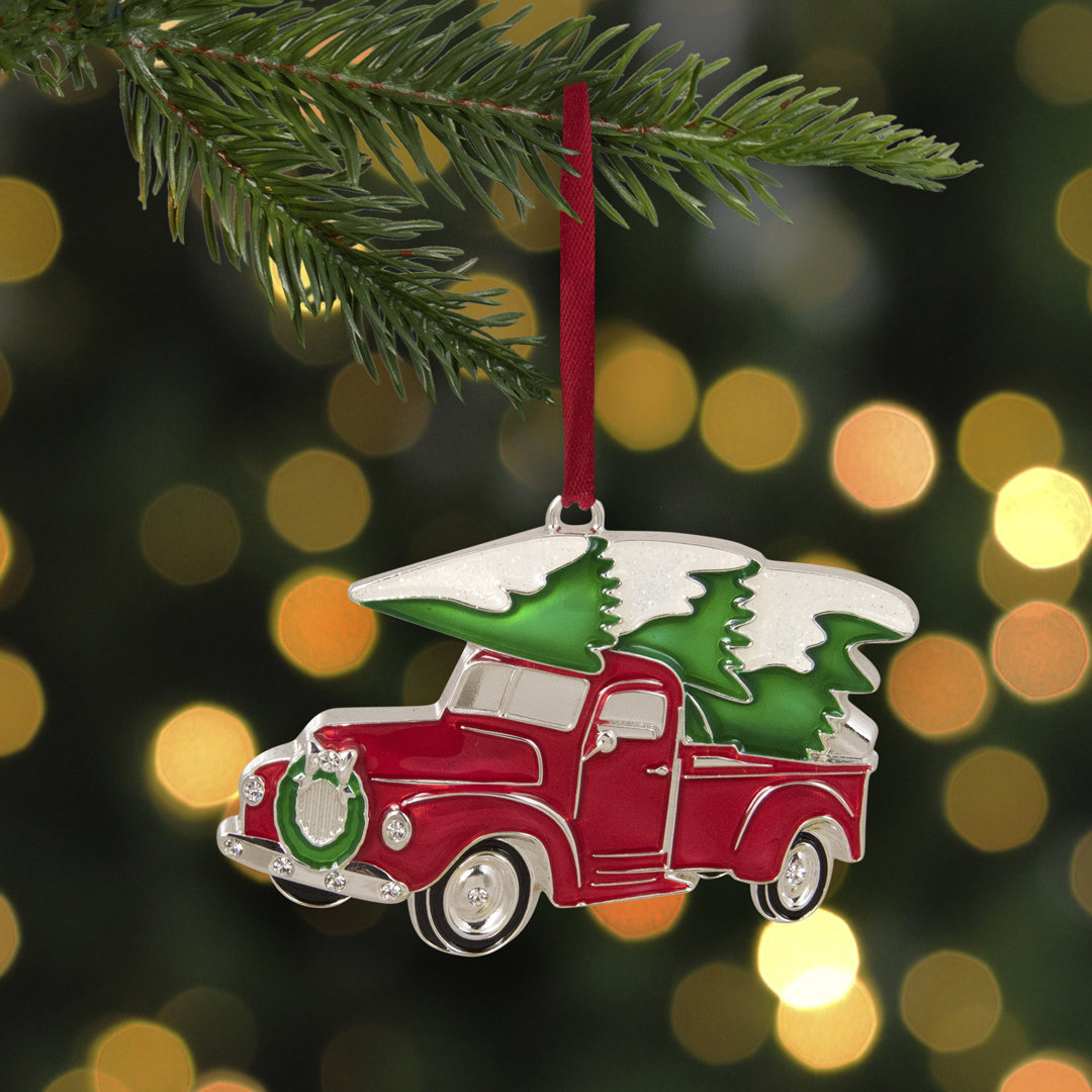 3.5" Red and Silver Country Pick up Truck with European Crystals Christmas Ornament Northlight Seasonal