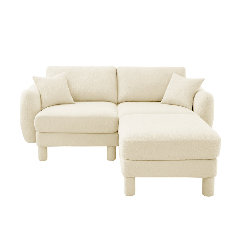 Canapé modulaire en tissu avec repose-pieds 2 places avec accoudoirs et pieds cylindriques Boucle, Blanc