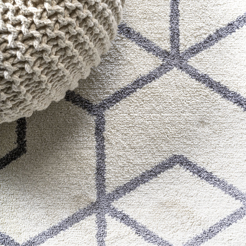 Amuda Blocks Modern Geometric White/Gray Rug, Rectangle 7'9" x 10'