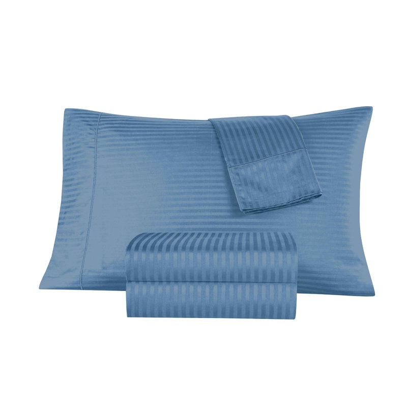 Bibb Home 1000 Thread Count Stripe Sheet Set - 100% Egyptian Cotton, California King, Blue