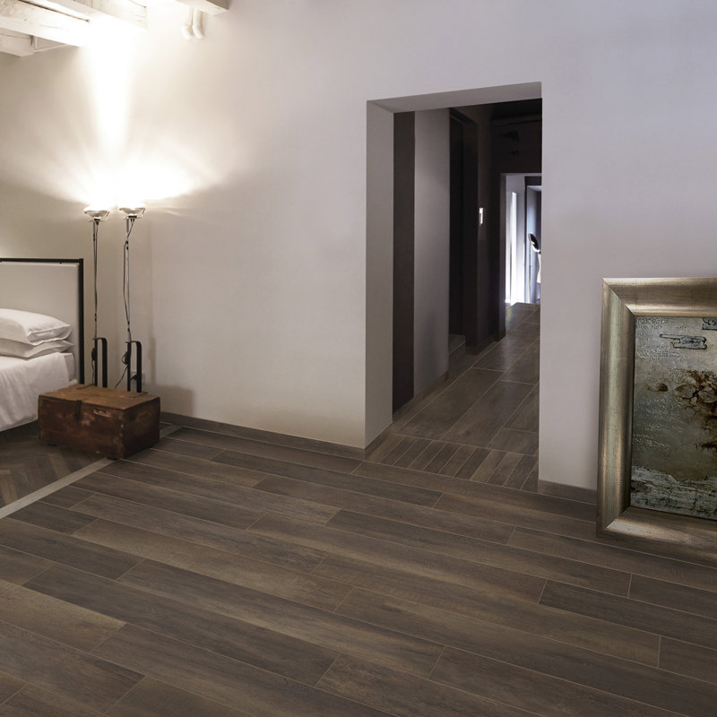 Greenwood 9.5" x 48" Italian Wood Look Porcelain Tile, Bruno/Brown