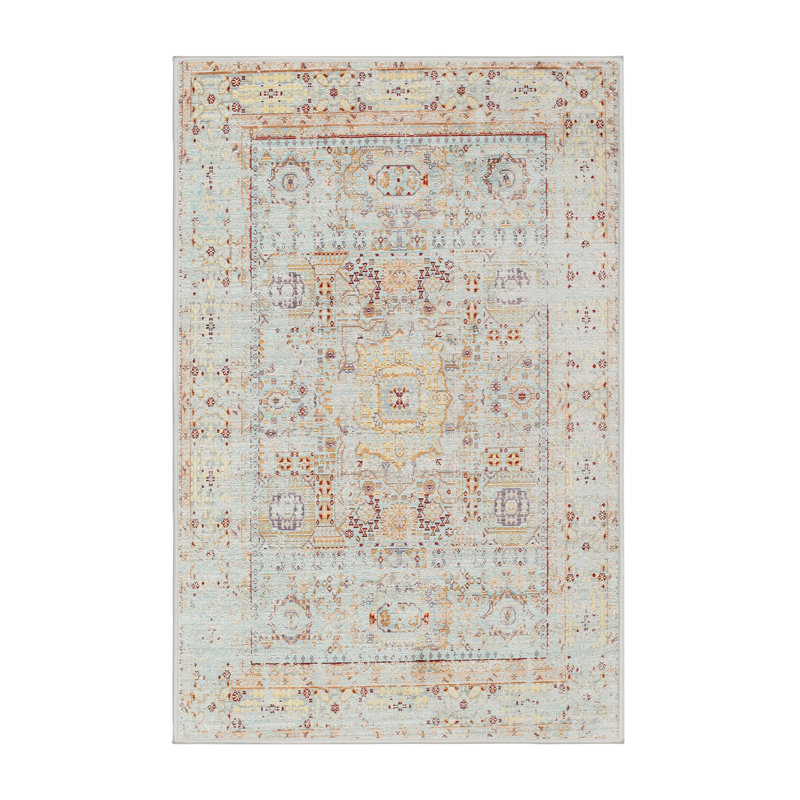 Gris de laine oriental/Tapis décoratif bleu, Rectangle 2 pi x 4 pi