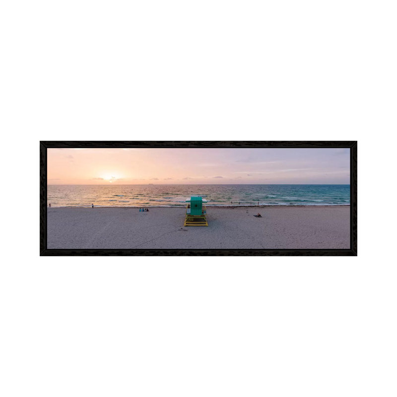 Panoramic Sunrise Over Miami Beach by Matteo Colombo - Panoramic Print on Canvas, Black Floater Framed