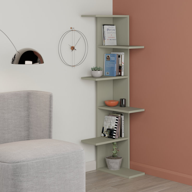 Saso Corner Bookcase 5-Tier Storage Unit, Ash Green