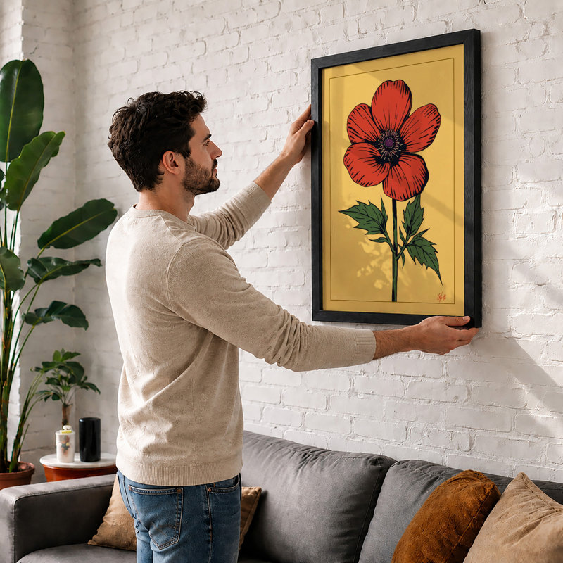 Red Poppy Study Botanical - Print, A1 - 84.1 x 59.4 cm, White
