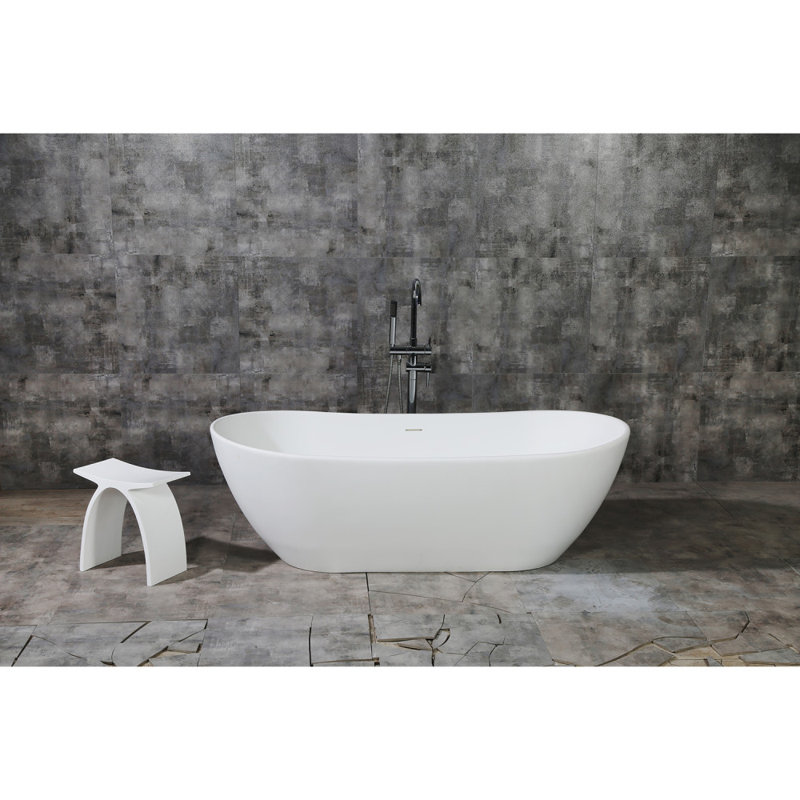Kingston Brass Arcticstone Solid Surface Oval Double Slipper Freestanding Tub with Drain, 32.31" H x 71.44" W x 22.81" D