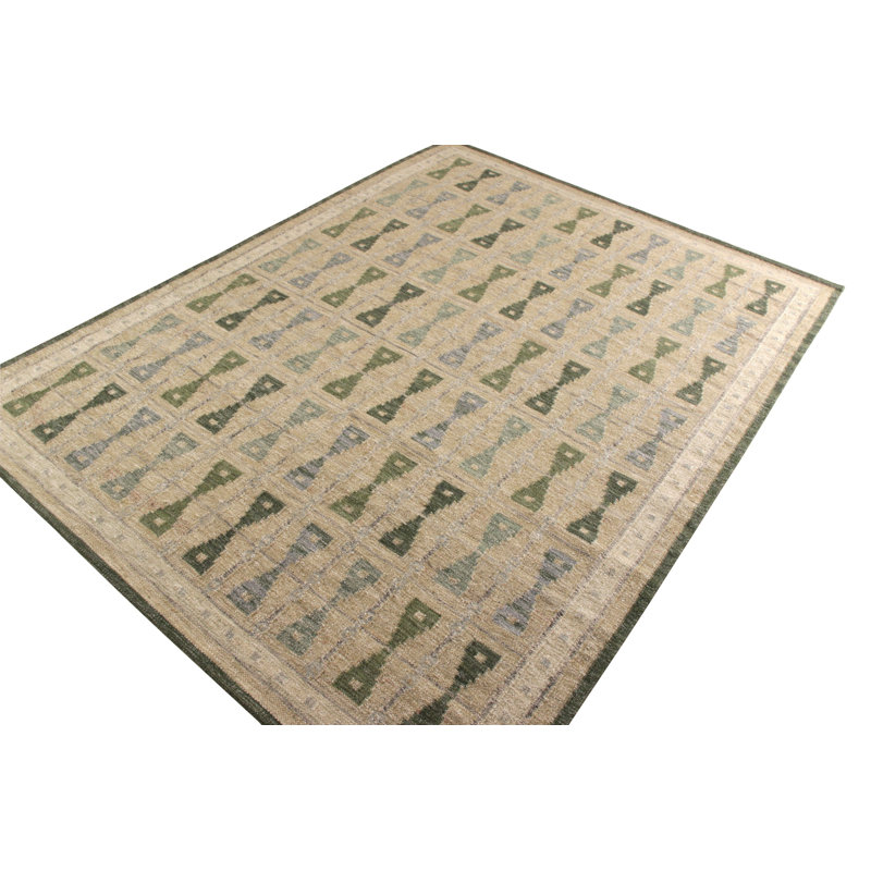 Scandinavian Hand Knotted Wool Geometric Area Rug, Rectangle 10' x 14'