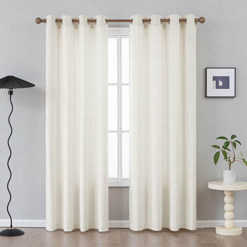 Caylan Embossed Velvet Room Darkening Curtain Pair (Set of 2), 52" W x 84" L, Ivory