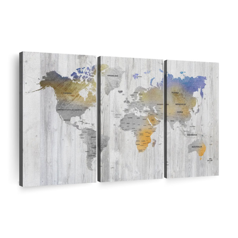 «Bianco Wood World Map», reproduction sur toile, H 74 po x l 48 po x P 1,25 po