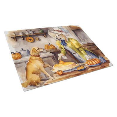 Yellow Lab Fall Kitchen Pumpkins Glass Cutting Board Large