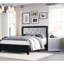 Grand lit à panneau moderne - tête de lit avec éclairage, finition noire, revêtement gris, bouton, similicuir à DEL en bois-798034685-798034683