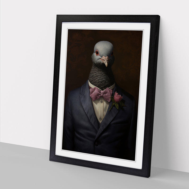 Pigeon Conceptual - Single Picture Frame Print on Wood, 34cm H x 25cm W x 2cm D, Black Framed