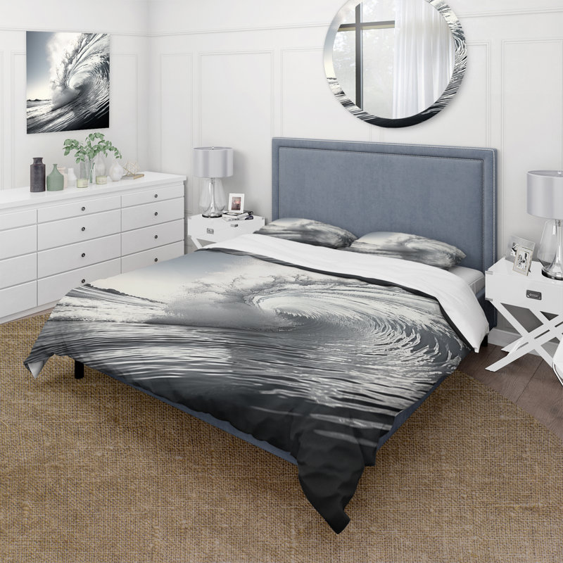 Ensemble de housse de couette en microfibre / polyester noir et blanc Wave Photo II Bedding