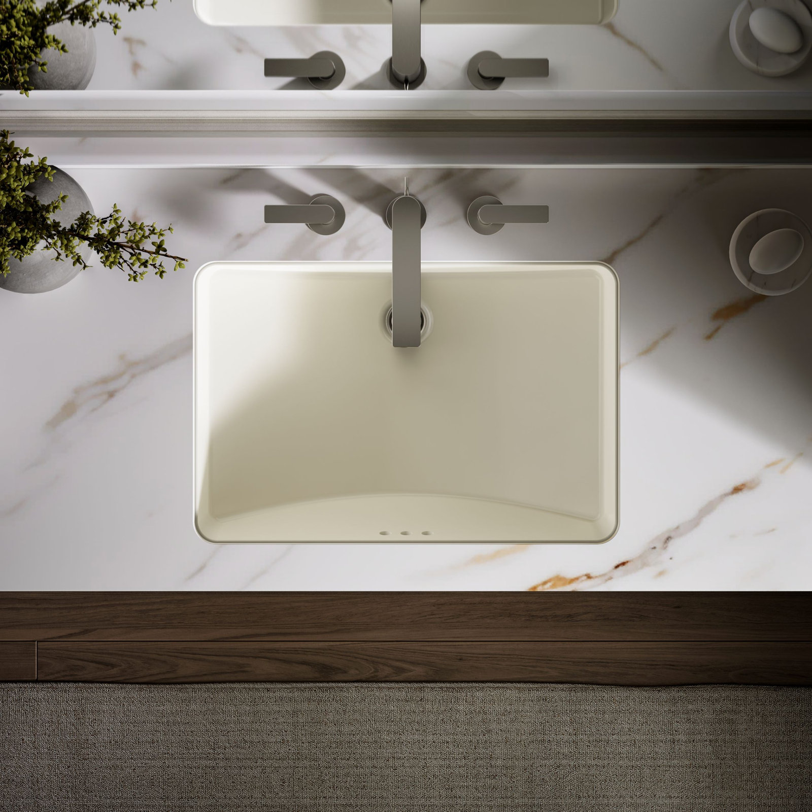 Ladena Undermount Bathroom Sink, Biscuit