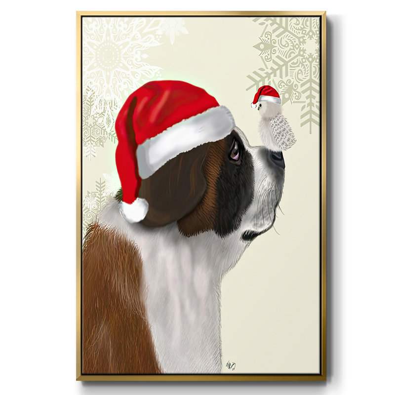 Noël Saint-Bernard et hibou moelleux, Or, H 41 po x l 27 po x P 1,5 po