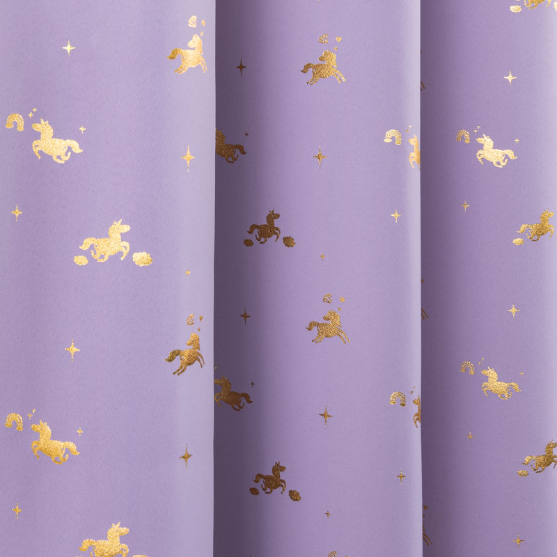 Golden Enchanted Unicorn Polyester Blackout Curtain Pair, Lavender, 52" W x 84" L