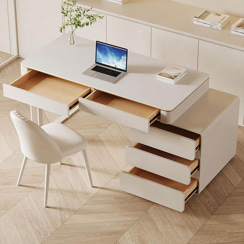 Bureau rectangulaire en bois manufacturé blanc 55,12 po avec 5 tiroirs