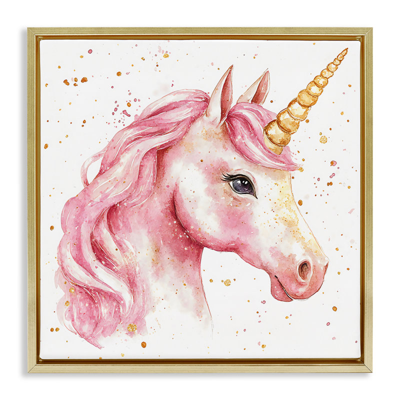 Licorne rose avec cadre flottant éclaboussures de peinture, design Creative Studio, H 18 po x l 18 po