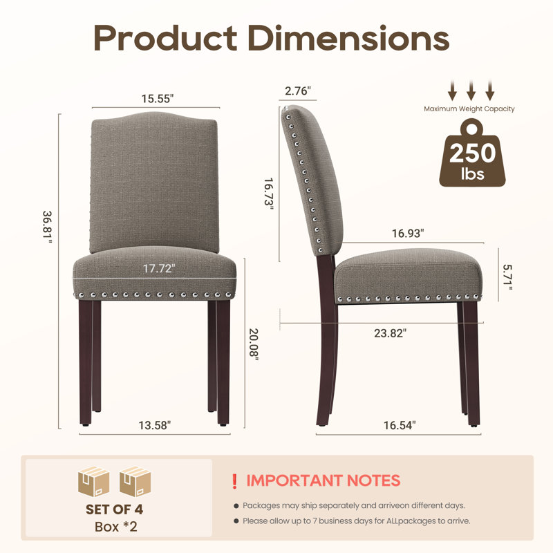  Chaises de salle à manger rembourrées Parsons, chaise d'appoint en lin, Taupe