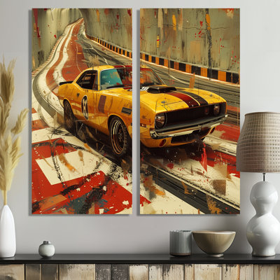 «Muscle Car Vintage At The Track I - Architecture Race Tracks», art mural 2 pièces