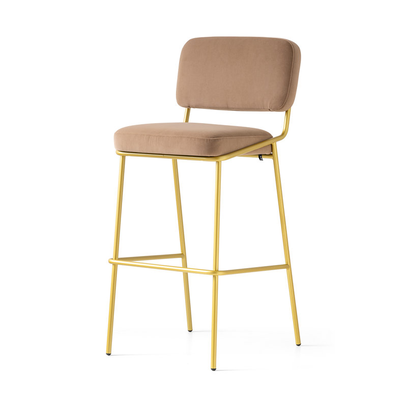 Sixty Upholstered Counter Stool with Metal Frame, Counter Stool (25.63" Seat Height), Painted Brass, Camel Brown