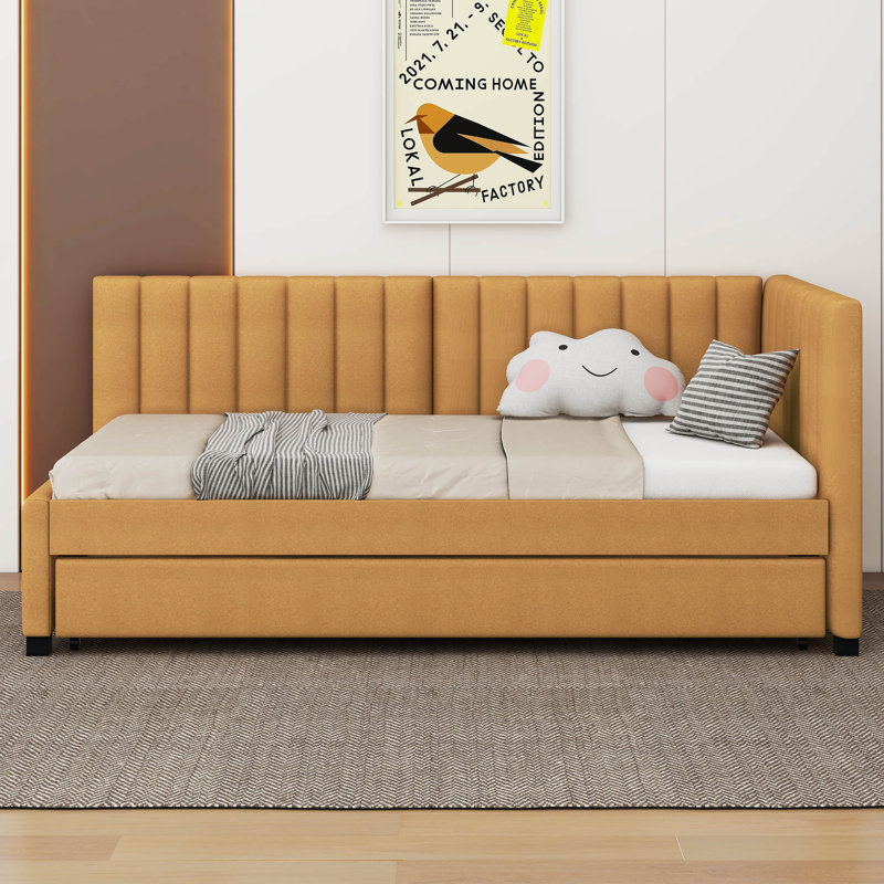 Upholstered Twin Size Daybed with Trundle, Yellow