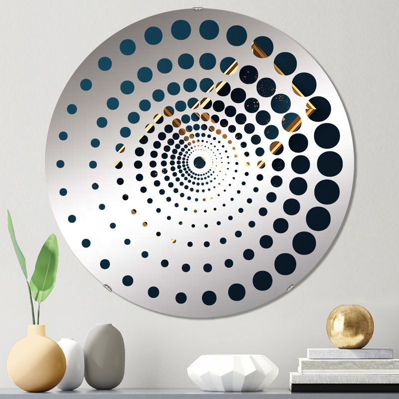 Retro Diamond Geometry In Teal And Gold I - Spiral Circle Wall Mirror, 23.6" x 23.6"