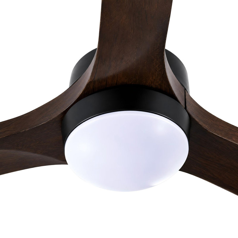 Ventilateur de plafond en bois massif 52 po avec télécommande, Noir mat, Noir mat